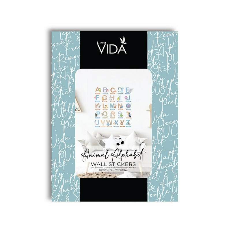 Alphabet animal wall sticker set package with VIDA logo and animal alphabet sticker sheet