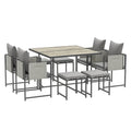 Nine-Piece Steel Frame Garden Dining Set - Grey - Bobobiy
