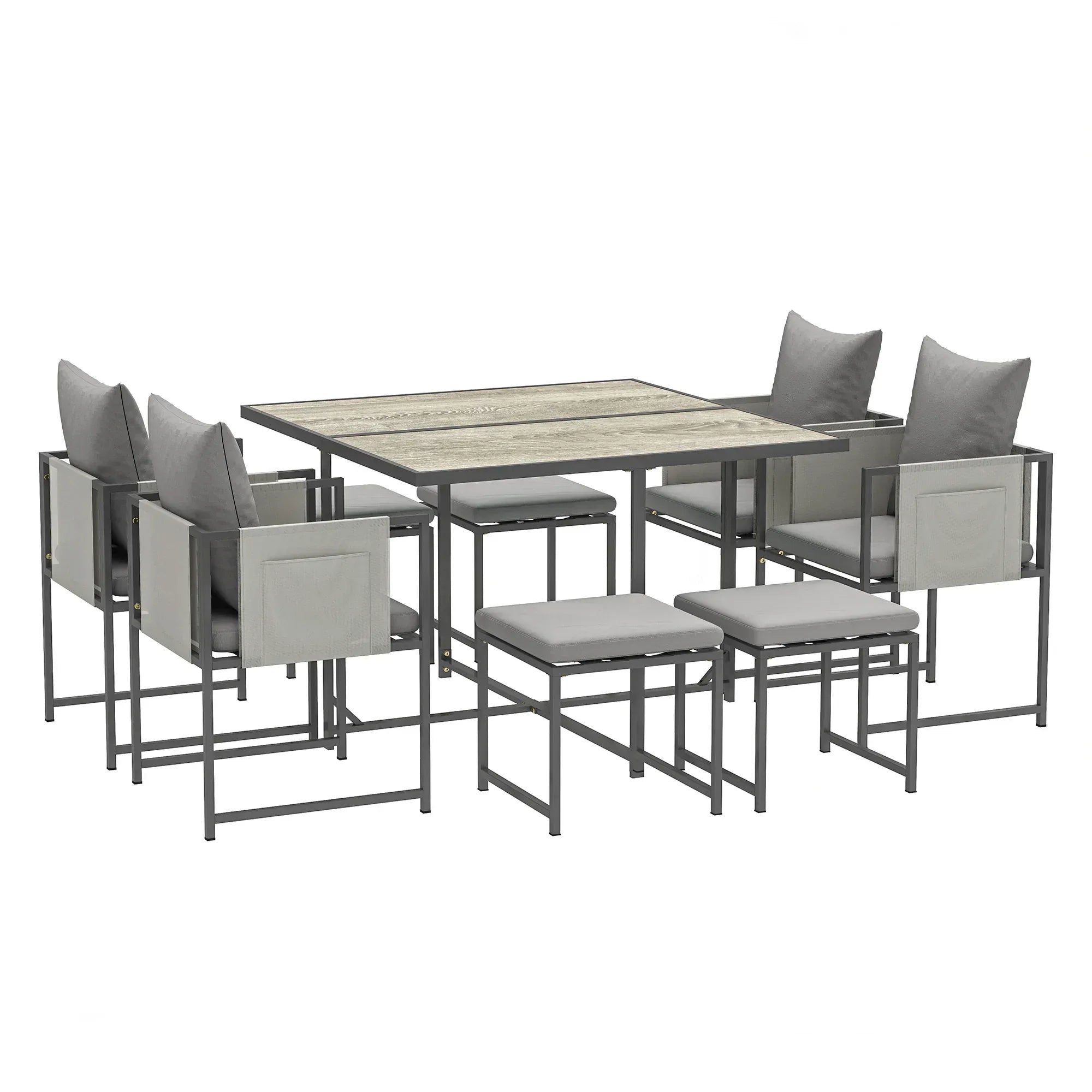Nine-Piece Steel Frame Garden Dining Set - Grey - Bobobiy
