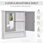 Bathroom wall storage cabinet with three adjustable shelves behind mirrored doors