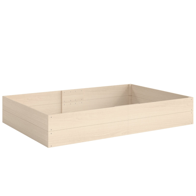 Natural wood raised garden bed planter box with open top and four sides