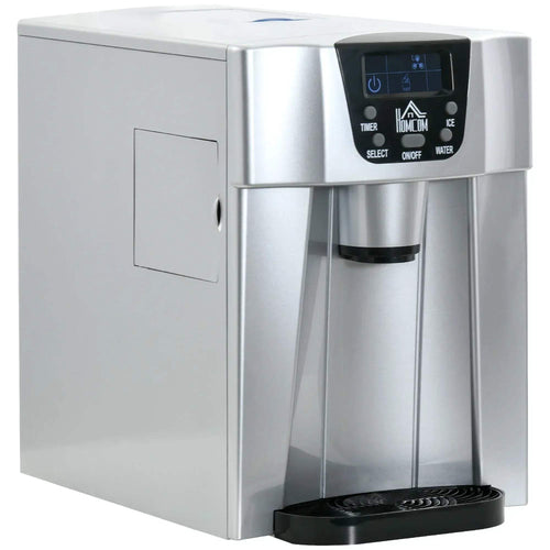Silver countertop ice maker with water dispenser and front control panel