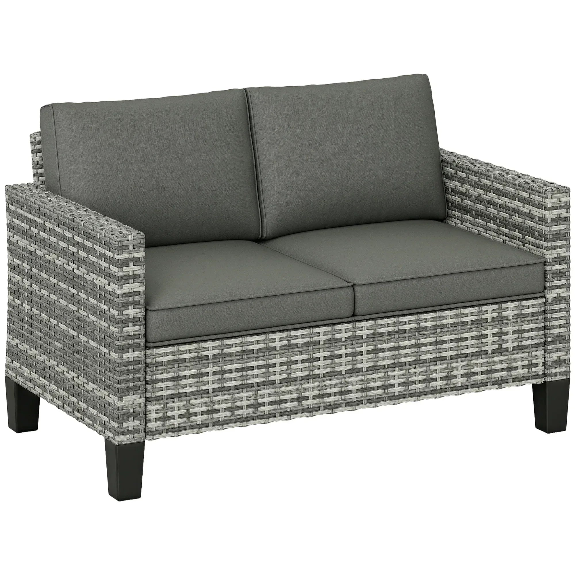 Two-Seater Rattan Outdoor Sofa - Light Grey - Bobobiy