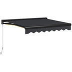 Grey electric awning with LED light strip, angled roof and zigzag valance