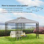 Light grey double-tier gazebo top cover replacement over open-sided gazebo