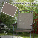 Folding garden chair with breathable fabric mesh seat and back, mixed brown frame