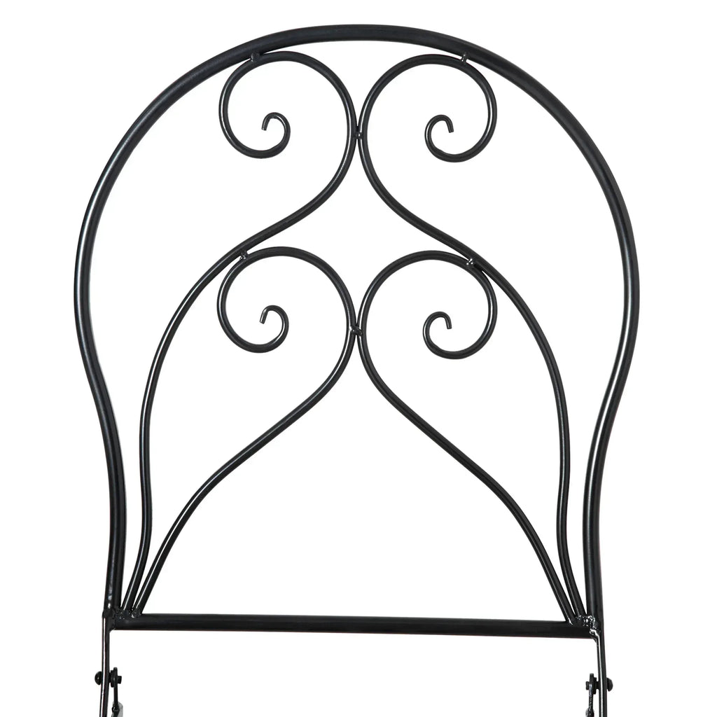 3 Pieces Garden Bistro Set with Coffee Table and 2 Folding Single Chairs, Mosaic Garden Table Top and Seats, Metal Frame, for Patio Balcony, Black - Bobobiy