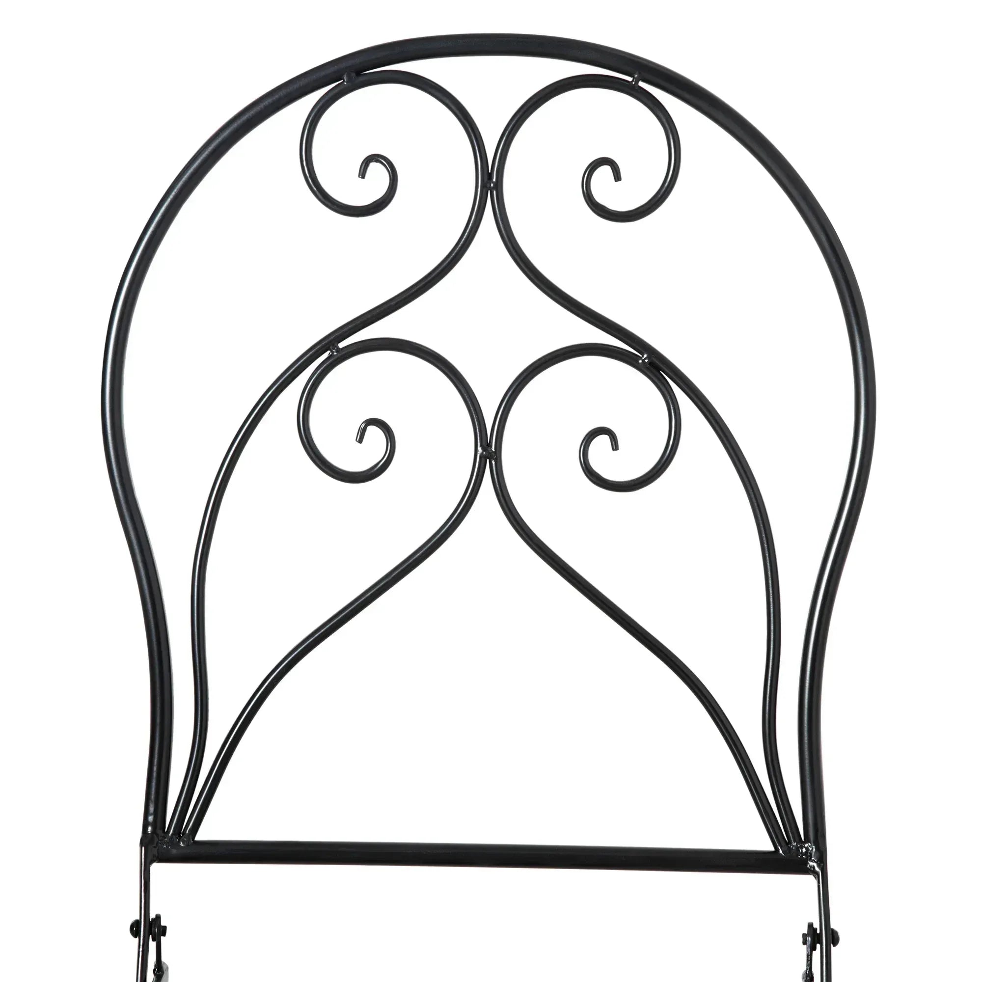 3 Pieces Garden Bistro Set with Coffee Table and 2 Folding Single Chairs, Mosaic Garden Table Top and Seats, Metal Frame, for Patio Balcony, Black - Bobobiy