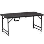 Dark grey foldable patio dining table for four with folding legs and height adjustment