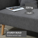 Grey sofa seat cushion with magazine; sturdy build with wood legs shown