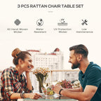 Outdoor patio table setting with two people and drinks