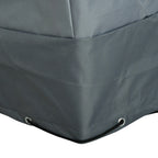 Close-up of patio cover hem with metal eyelets and elastic cord