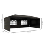 Black 6x3 m party tent gazebo with window panels and shown side dimensions