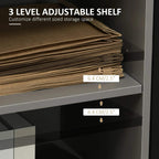 Close-up of grey cabinet shelf inside a storage unit with adjustable levels.