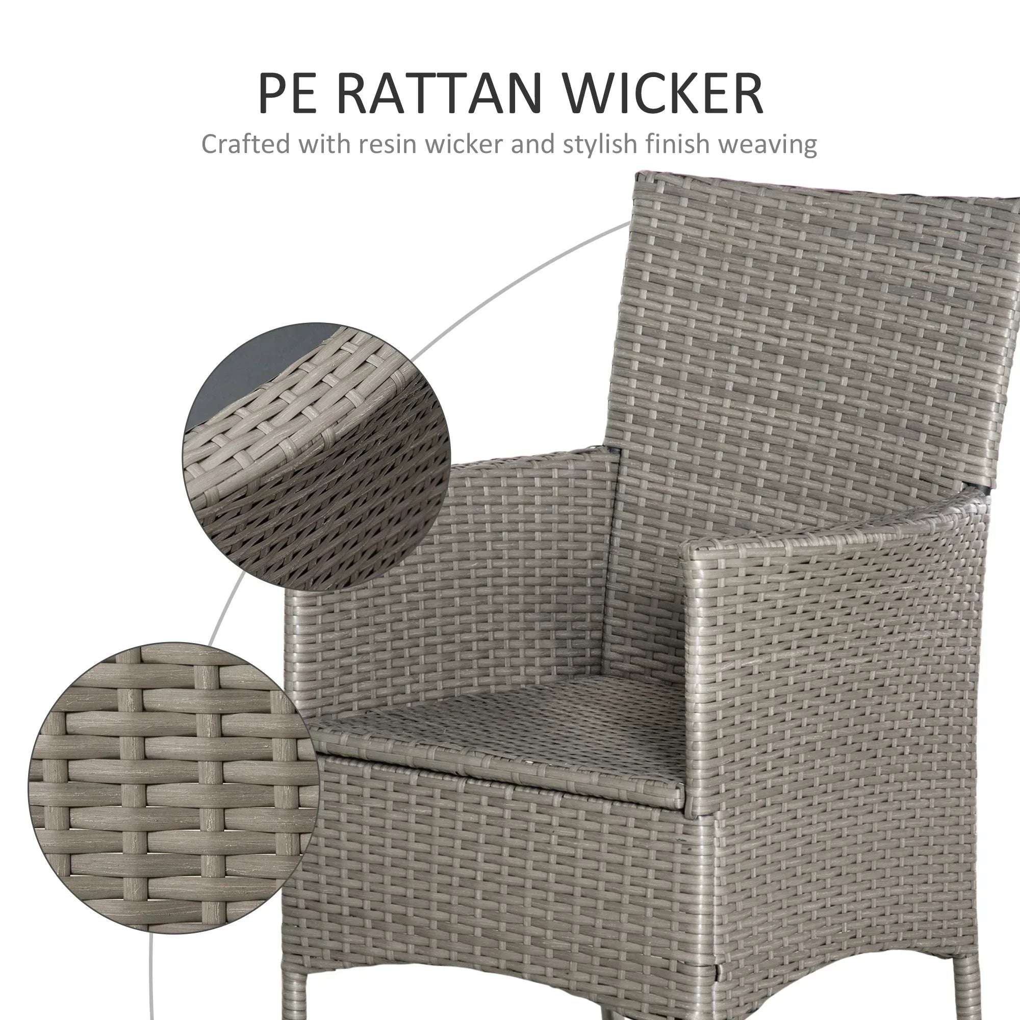 Set of Four Rattan Armchairs, with Cushions - Grey - Bobobiy