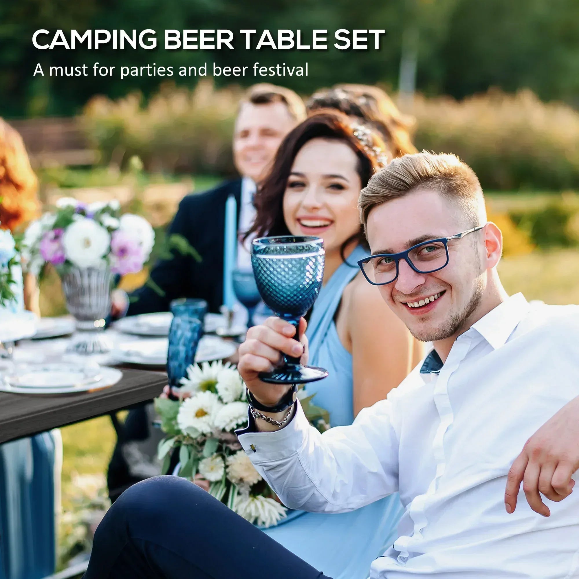 Folding Picnic Table with 2 Benches, 3-Piece Portable Garden Furniture Set for 4, Dining Table Set with Plastic Top, Steel Frame, Dark Grey - Bobobiy