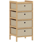 Narrow cream drawer chest with bamboo frame and four fabric drawers, round pulls