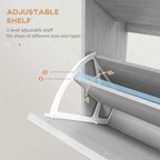 Adjustable shelf inside grey shoe flip drawer cabinet with two-level shelf support
