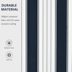 Striped awning fabric in dark blue and white with vertical stripe pattern