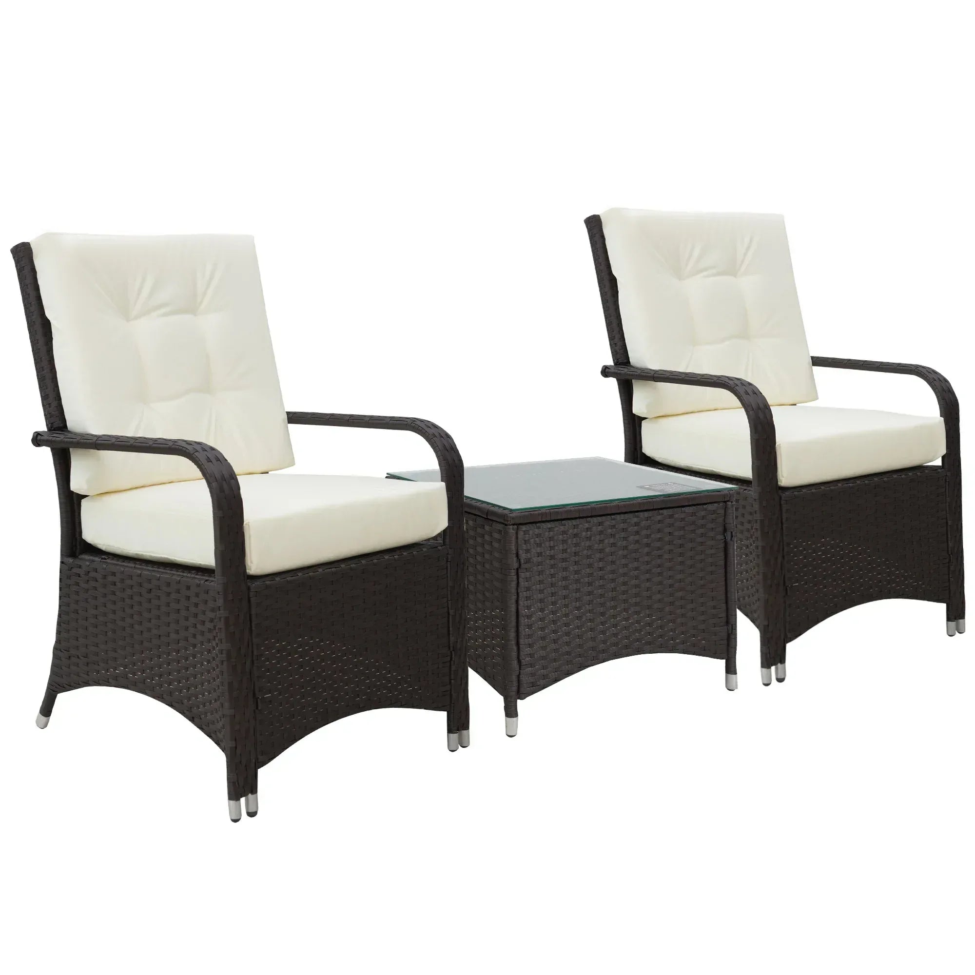 3 Pieces Rattan Bistro Set with Furniture Cover, Wicker Garden Furniture Set, Glass Top Coffee Table and Chairs with Cushions for Outdoor, Patio, Balcony, Cream White - Bobobiy