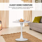 Round white marble-look bistro table with central pedestal base