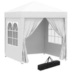 White pop-up gazebo tent with sidewalls and arched window panels