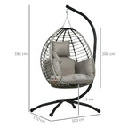 Outsunny Single Rattan Hanging Egg Chair, with Seat Cushion Grey