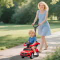 Red Mercedes-Benz C-Class ride-on push car with large wheels and tall handle