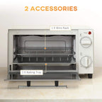 Cream mini oven open door with wire rack and baking tray inside