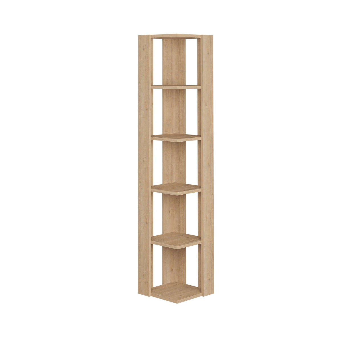 Tall light oak display bookcase with 5 open shelves