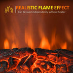 Realistic orange and red flame effect over electric fireplace heater logs