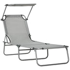 Light grey foldable sun lounger chair with 4-level adjustable backrest and side arms