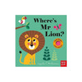 Children's buggy book cover with lion face, birds, and felt flap mirror