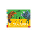 Dinosaur flip-flap book cover with two illustrated dinosaurs and text 'Flip Flap Dinosaurs'