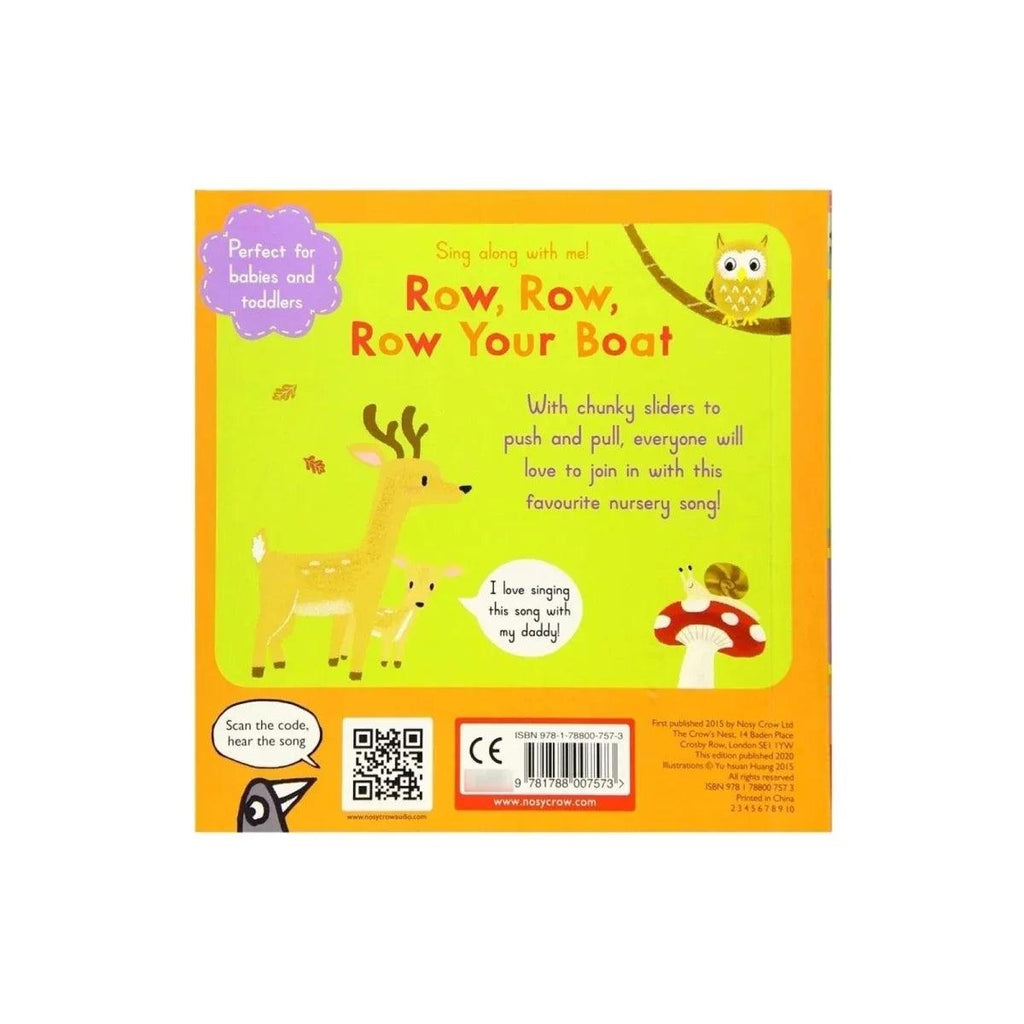 Back cover of sing-along picture book with nursery text and a QR code
