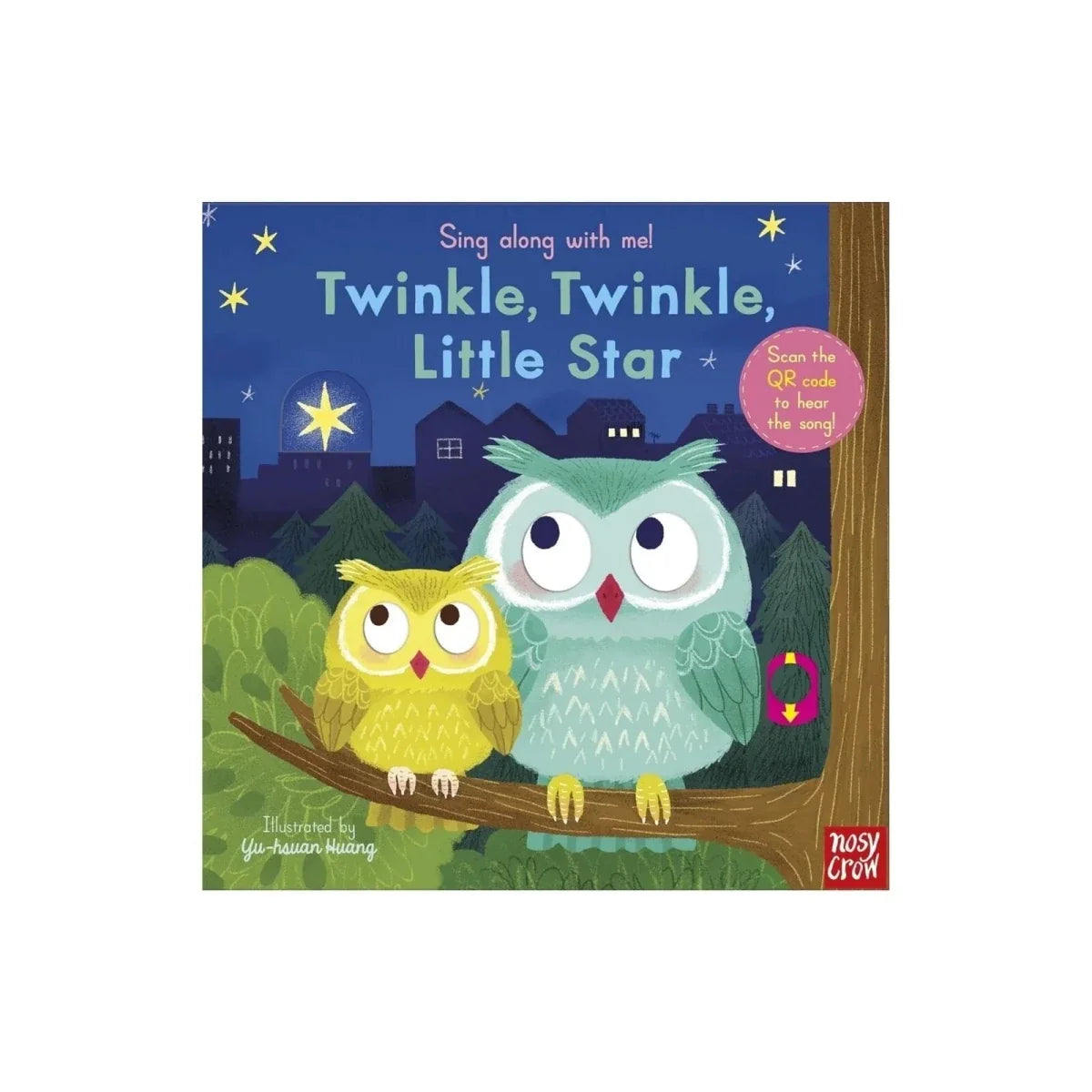 Children's sing-along book cover with two owls and starry night illustration
