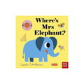Children's book cover with blue elephant and title 'Where's Mrs Elephant?'.