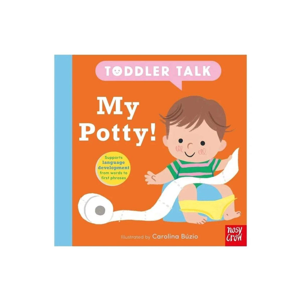 Nosy Crow toddler talk board book cover, orange design with “My Potty!” and child illustration