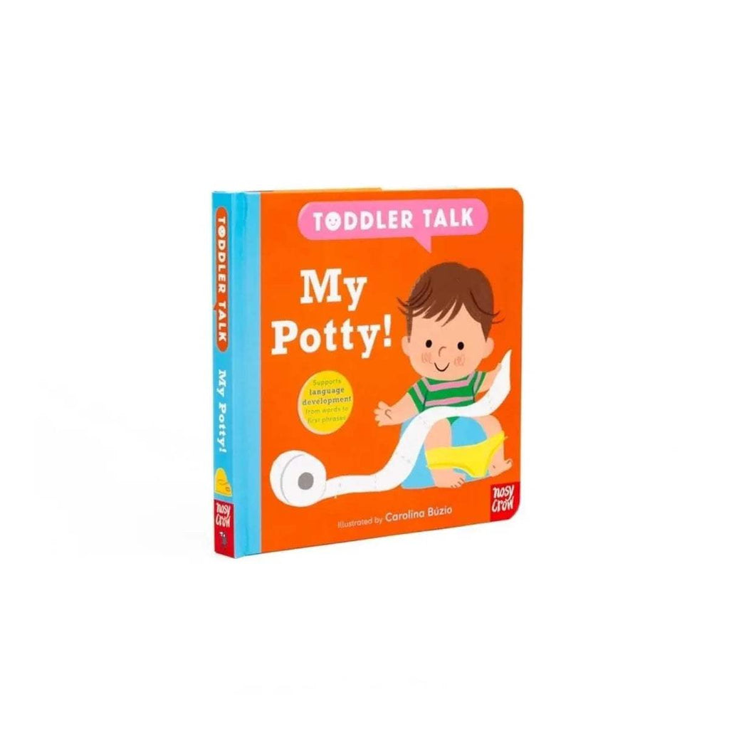 Toddler talk board book shown standing with “My Potty!” cover and potty-training illustration