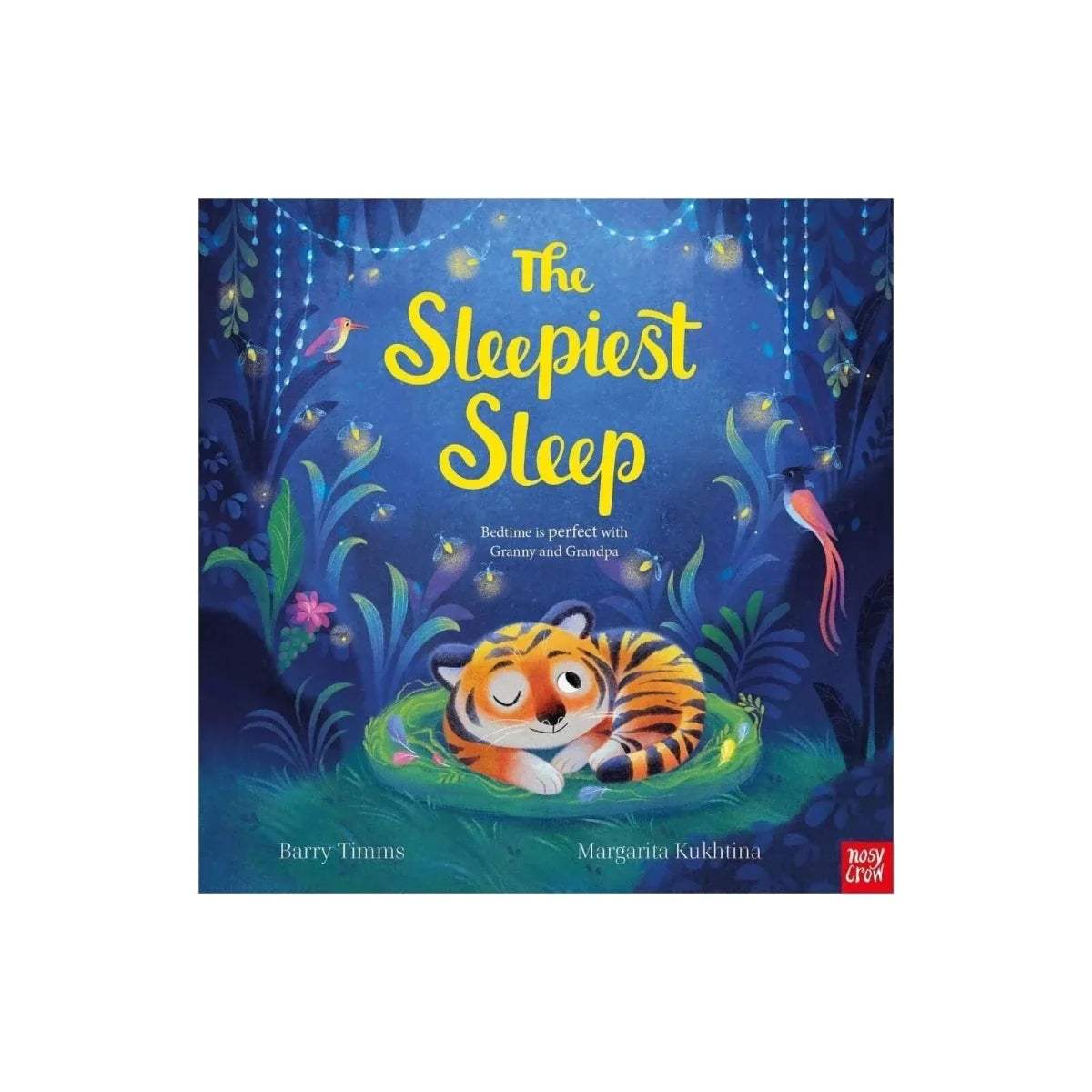 Hardcover children's book with blue cover and sleeping tiger illustration