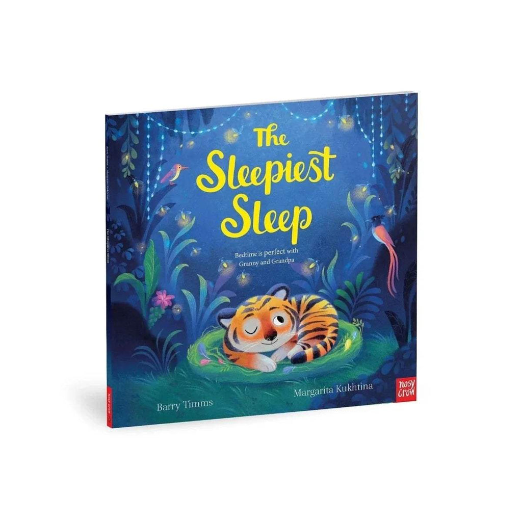 Hardcover children's picture book showing blue cover with tiger resting