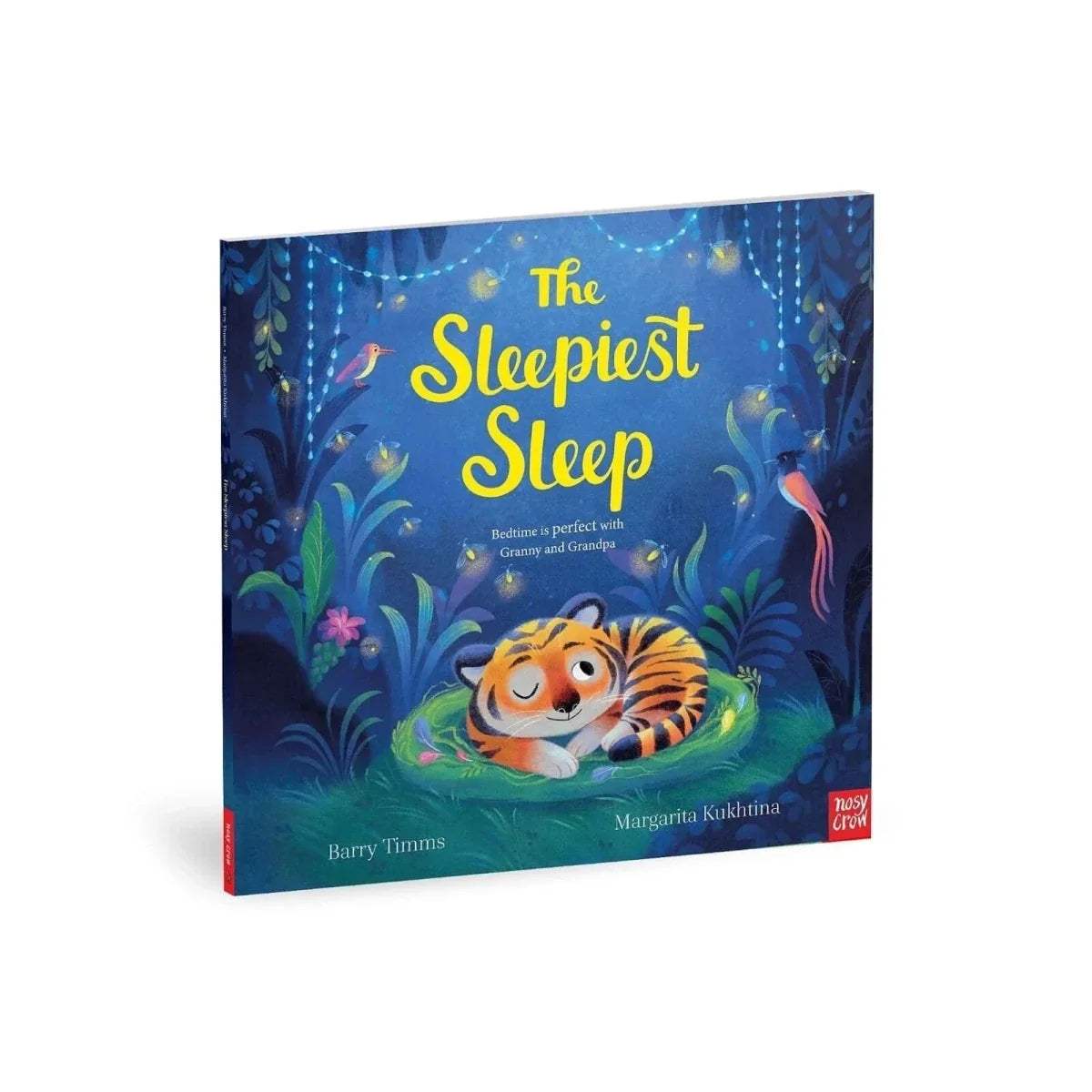 Hardcover children's picture book showing blue cover with tiger resting