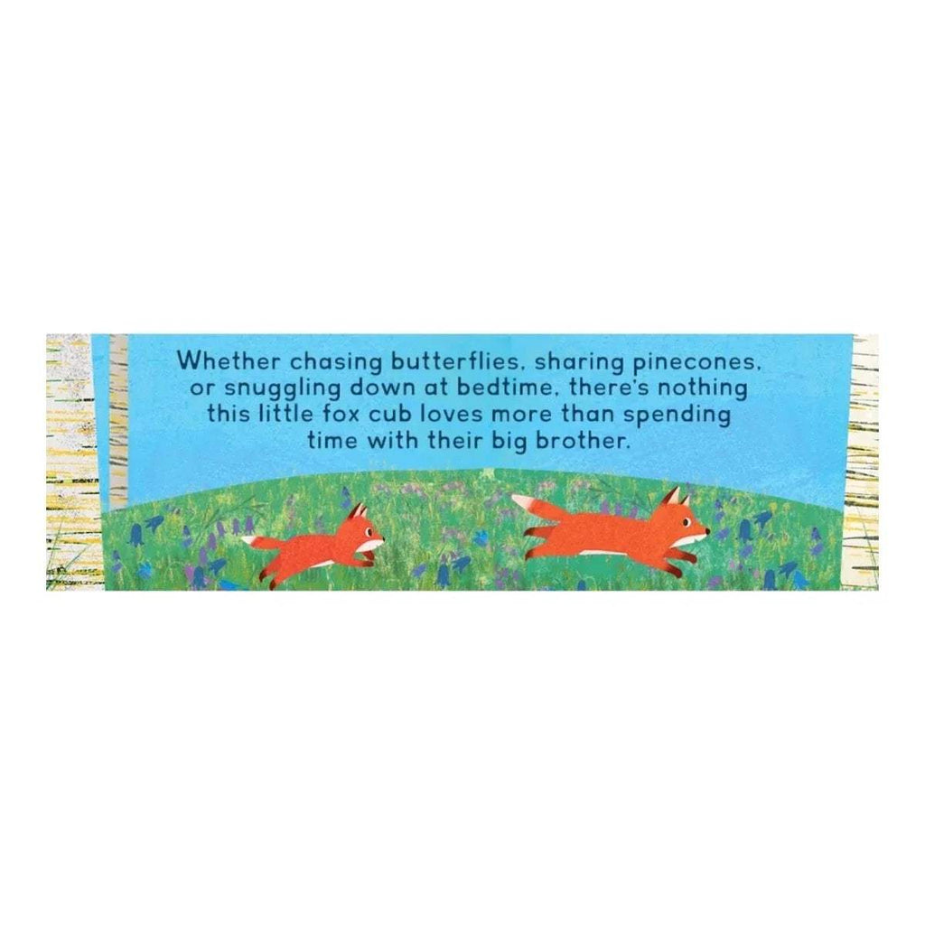Children's picture book page with orange foxes in grass and printed story text