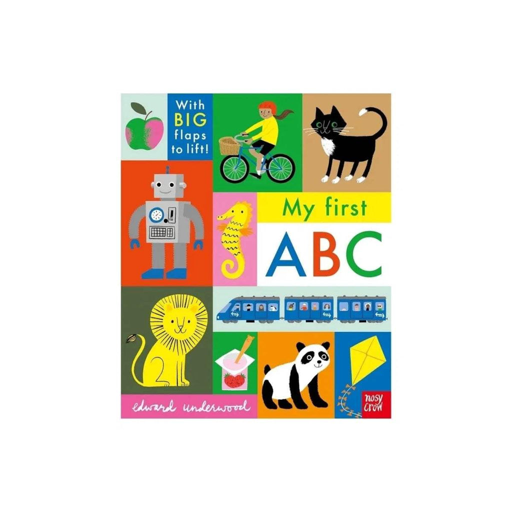 ABC board book cover featuring animal illustrations and “With big flaps to lift!”