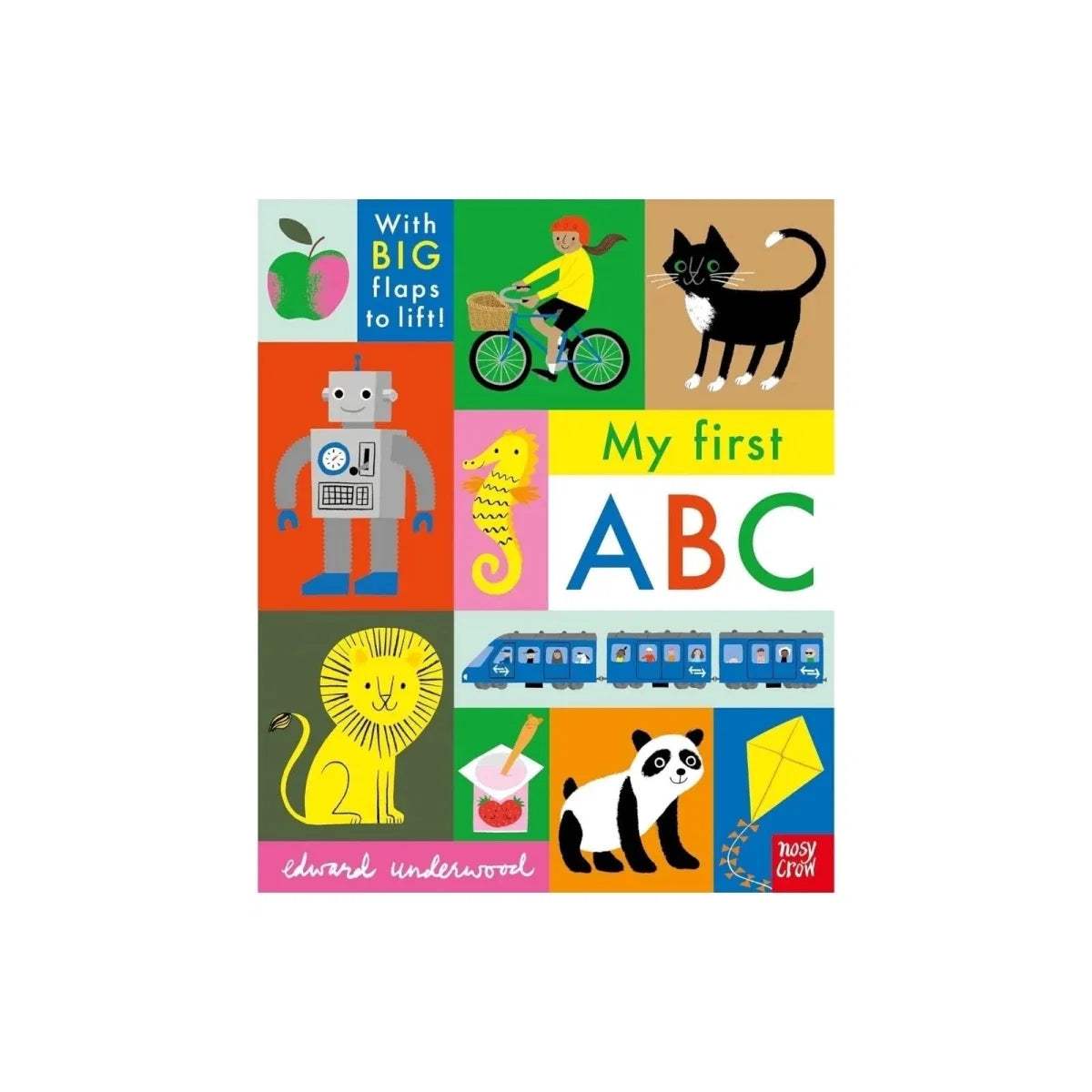 ABC board book cover featuring animal illustrations and “With big flaps to lift!”