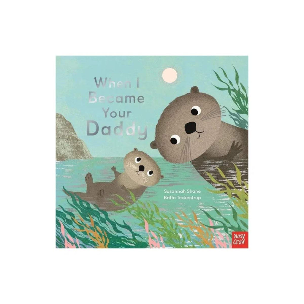Children's picture book cover with otters in water illustration and teal title text