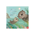 Children's picture book cover with otters in water illustration and teal title text