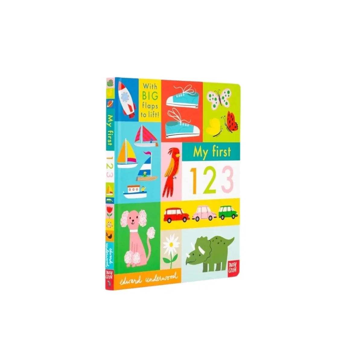 Children’s lift-the-flap board book cover, “My first 123” angled view