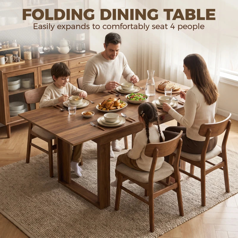 Folding dining table with wood-effect top and under-table storage drawer