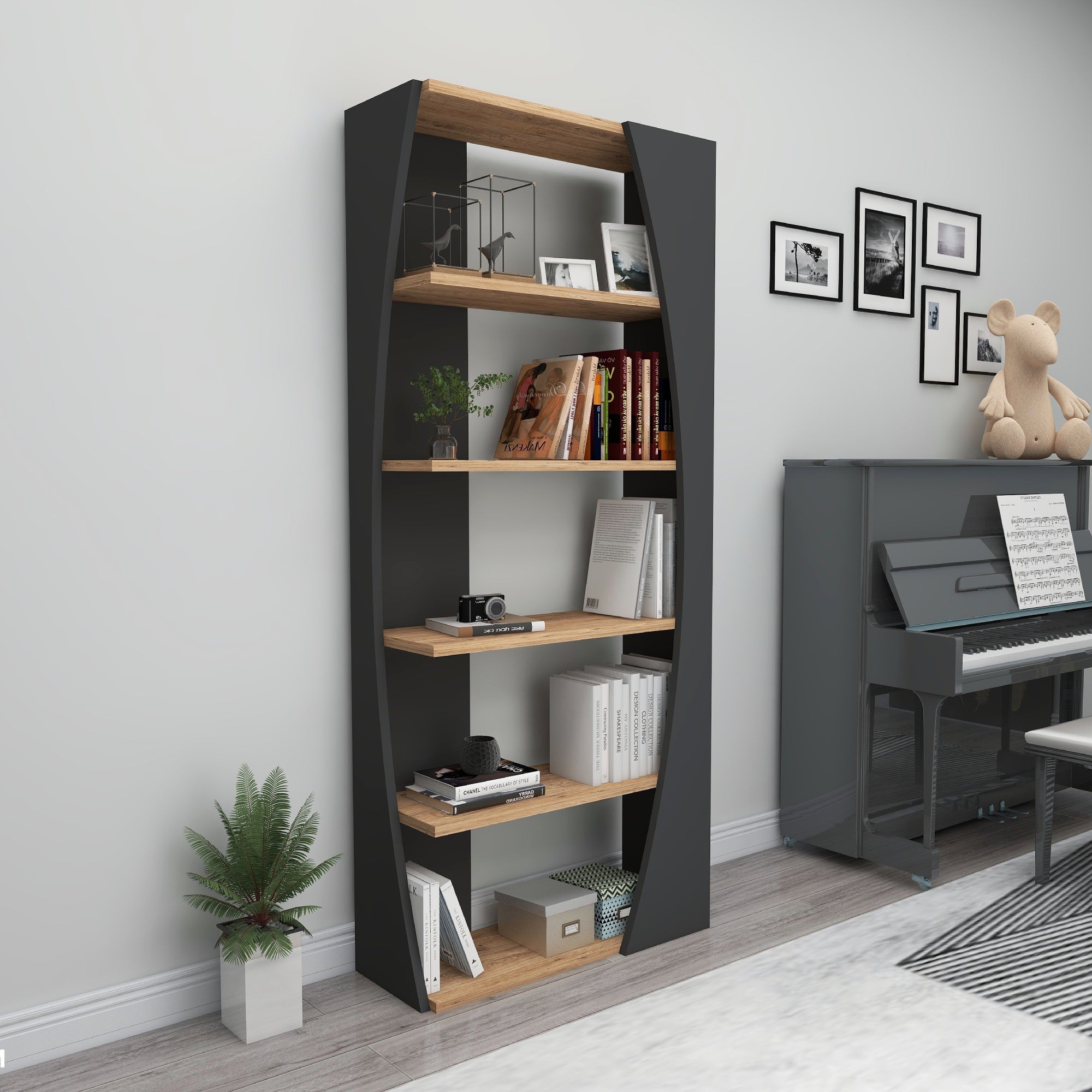 Bookcase Bookshelf Shelving Unit with 5 Tier Open Shelves Nestor